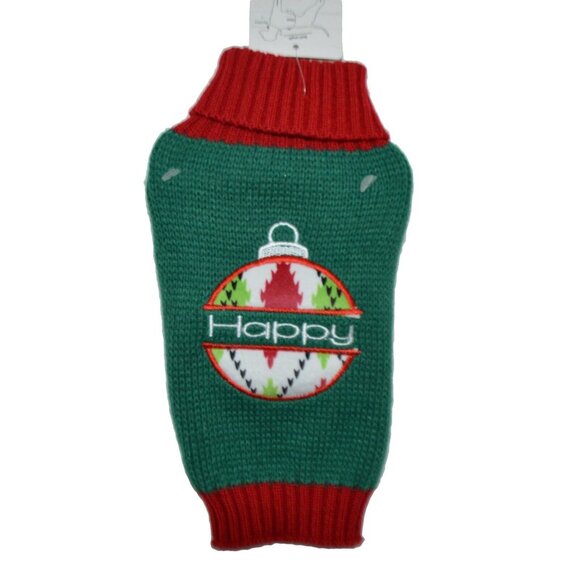 Dog Knit Sweater Coat XS Embroidered Happy Christmas Ornament Green and Red - Picture 1 of 3